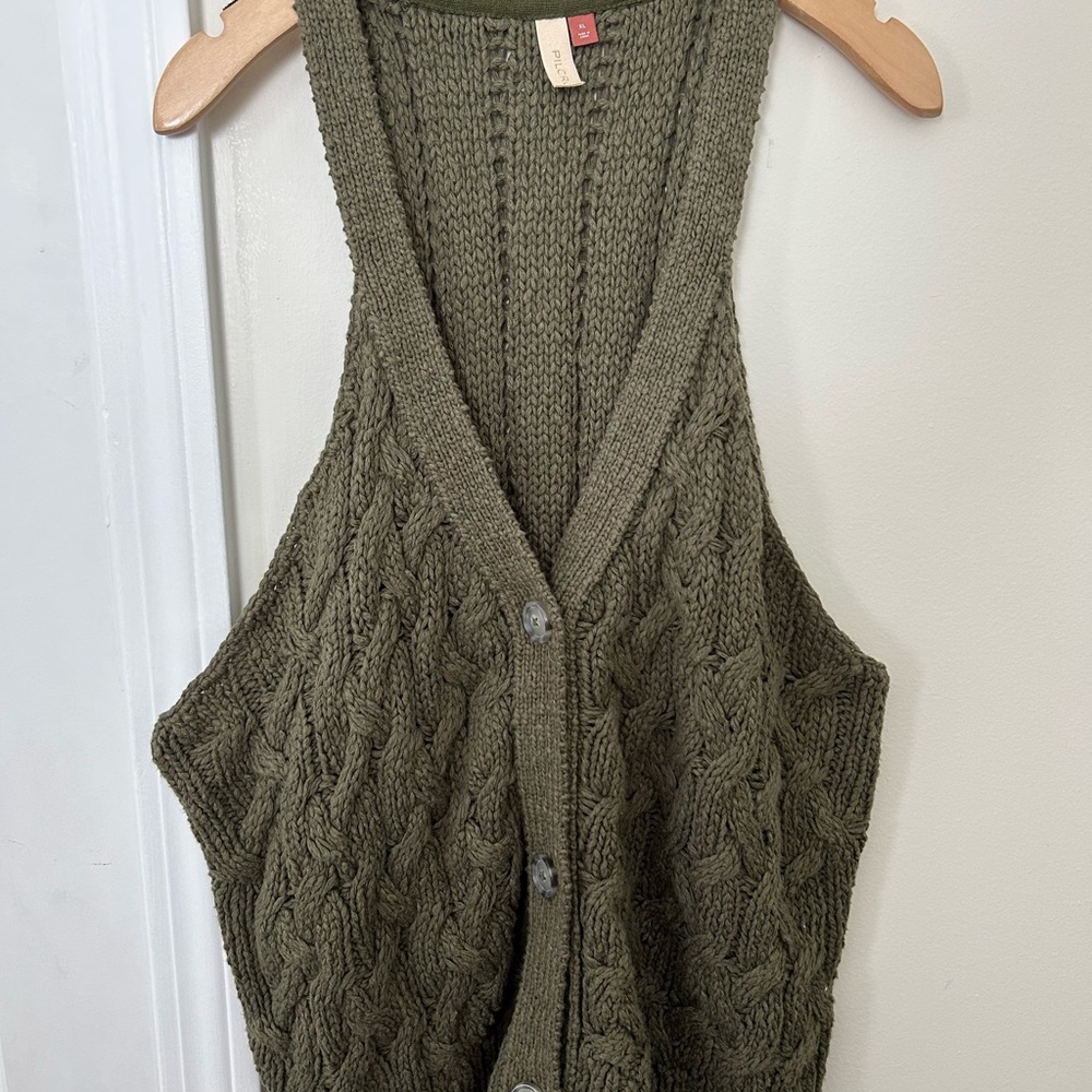 Anthropologie Green Cable Knit Cardigan Sweater